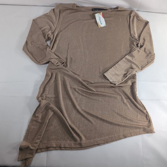 Magic Scarf Company Tan Beige Long Sleeve Shirt Tunic One Size S-L Asymmetrical - Picture 1 of 14